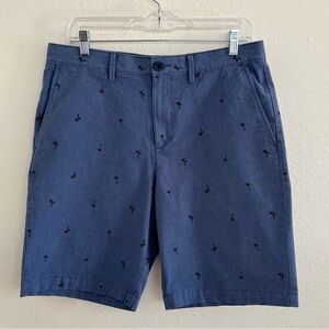 Original Penguin Flat Front Palm Tree Print Casual Shorts Blue Size 32” Waist